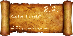 Rigler Hannó névjegykártya